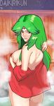  ass blush breasts brown_hair daikirikun green_eyes green_hairexcitementsee_the_viewer hot_springs long_hair moon nintendo nude observe palutena partial pit pit_(kid_icarus) smile towel water_termal wet 