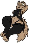  2017 anthro breasts camel_toe clothed clothing female hyena lingerie lying mammal nipples panties revealing_(disambiguation) skimpy smile trout_(artist) underwear wide_hips 