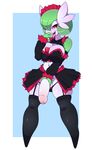  2016 absurd_res armwear balls big_breasts big_penis bow_tie breasts clothed clothing dickgirl digital_media_(artwork) edit freckles front_view gardevoir garter_straps green_hair hair half-erect hi_res holding_penis humanoid humanoid_penis intersex legwear looking_at_viewer maid_uniform mammal naughty_face navel nintendo not_furry open_mouth partially_retracted_foreskin penis pok&eacute;mon red_eyes simple_background smile solo standing stockings teeth tongue tongue_out twisted-brit uncut uniform video_games waru-geli white_balls white_penis 