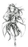  armor commentary_request fire_emblem fire_emblem:_kakusei full_body fur_trim greyscale headband hisui-cha holding holding_sword holding_weapon japanese_clothes katana long_hair looking_at_viewer monochrome sairi_(fire_emblem) sandals scabbard sheath simple_background sketch solo sword weapon white_background 