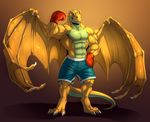  anthro boxers_(clothing) boxing_gloves clothed clothing dragon horn male muscular neodokuro smile solo standing underwear wings 