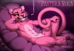  2015 5_fingers anthro feline fur kero_tzuki male mammal nude panther pink_fur pink_panther smile solo whiskers yellow_eyes 