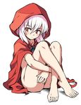  1girl ass bottemless character_request feet hood oyatsu_(mk2) red_eyes toes white_hair 