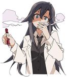  black_hair blue_eyes cigarette hiratsuka_shizuka holding holding_pen long_hair looking_at_viewer necktie pen shaded_face simple_background smoking solo tsuchinoko_(muni_muni) white_background yahari_ore_no_seishun_lovecome_wa_machigatteiru. 