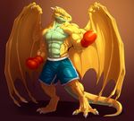  anthro boxers_(clothing) boxing_gloves clothed clothing dragon horn male muscular neodokuro solo standing underwear wings 