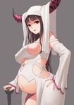  1girl black_hair breasts facial_mark fate/extra fate/extra_ccc fate/grand_order fate_(series) forehead_mark hand_on_hip horns large_breasts long_hair pregnant sesshouin_kiara solo 