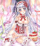  artist_name at_classics bangs black_ribbon blue_hair blunt_bangs blush breasts cake cleavage collar detached_collar eyebrows_visible_through_hair flower food frilled_collar frills fruit groin hair_flower hair_ornament hair_ribbon hairband holding holding_food holding_fruit long_hair looking_at_viewer medium_breasts no_pants no_shoes open_mouth original panties purple_eyes red_hairband ribbon ribbon-trimmed_legwear ribbon_trim sample side-tie_panties solo strawberry thighhighs traditional_media two_side_up underwear untied untied_panties very_long_hair watermark white_legwear white_panties wristband 