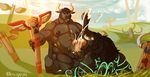  2017 anthro balls beard black_fur blinkblinkblink bovine cattle cum cumshot duo ejaculation facial_hair frottage fur grass hi_res hooves horn katahe_wildmane male male/male mammal nipples nude orgasm penis plains ritsukaxan sex sobek_harken t-howl tattoo tauren totem video_games warcraft 