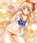  aino_minako artist_name ass_visible_through_thighs at_classics bangs bare_arms bishoujo_senshi_sailor_moon blonde_hair blue_bow blue_eyes blush bow breasts choker circlet cleavage closed_mouth cowboy_shot eyebrows_visible_through_hair forehead_jewel hair_bow hand_up heart large_breasts long_hair looking_at_viewer navel orange_panties panties panty_pull pulled_by_self red_bow sailor_collar sailor_moon_narikiri_bra_set sailor_senshi_uniform sailor_venus sample smile solo stomach traditional_media underwear very_long_hair watermark 