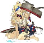 :q akira_(kadokawa) blonde_hair blouse blue_eyes blue_hair breasts cleavage commandant_teste_(kantai_collection) food full_body hair_ornament ice_cream kantai_collection long_hair looking_at_viewer lowres medium_breasts multicolored_hair official_art red_hair sandals sitting skirt solo source_request streaked_hair tongue tongue_out torn_clothes transparent_background wariza white_hair 