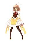  :d bracelet brown_hair brown_legwear full_body hair_ornament hairclip highres jewelry necktie open_mouth pantyhose personification product_girl red_neckwear skirt skirt_hold smile solo standing usamero vest white_skirt yukico-tan yukijirushi 