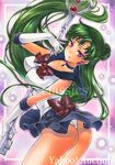  artist_name ass at_classics bangs bishoujo_senshi_sailor_moon blue_skirt blush bow breasts circlet closed_mouth cowboy_shot dark_green_hair earrings eyebrows_visible_through_hair floating_hair from_side gloves green_eyes holding holding_staff impossible_clothes jewelry long_hair looking_at_viewer medium_breasts meiou_setsuna panties purple_eyes red_bow sailor_pluto sailor_senshi_uniform sample skirt solo staff traditional_media underwear very_long_hair watermark white_gloves white_panties 