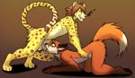  2017 angiewolf anthro balls canine cheetah cum cum_in_mouth cum_inside digitigrade duo erection feline fellatio fox fur hair male male/male mammal nude oral penis sex simple_background spots spotted_fur 