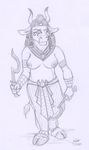  2017 anthro armor bovine breasts cattle clothed clothing collar dual_wielding egyptian female front_view headdress holding_object holding_weapon khopesh mammal melee_weapon monochrome navel nipples pants rabbi-tom solo sword tail_tuft topless tuft vambraces weapon 