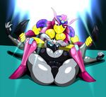  &lt;3 arthropod big_breasts blue_eyes boob_hat boots breasts clothing crown female fight footwear grey_skin insect muscular muscular_female nintendo purple_eyes queen_sectonia rasha saesar shiny suit sweat video_games wasp white_iris wrestling yellow_skin 