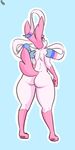  2017 absurd_res anthro backsack balls big_butt blue_background blue_eyes butt digital_media_(artwork) eeveelution hi_res immortalstar looking_at_viewer looking_back male nintendo nude pawpads pok&eacute;mon rear_view ribbons simple_background solo standing sylveon video_games white_outline 