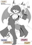  anthro breasts canine clothed clothing demon english_text female greyscale hybrid looking_at_viewer mammal monochrome solo text wings yawg 