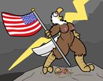  2017 aliasing anthro areola avian bald_eagle bird breasts digital_media_(artwork) eagle feathers female food lightning nipples nude open_mouth pussy solo stars_and_stripes trout_(artist) united_states_of_america 