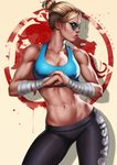  artist_name bandaged_arm bandaged_hands bandages blonde_hair blue_eyes breasts cassie_cage dandon_fuga fist_in_hand large_breasts midriff mortal_kombat mortal_kombat_x muscle muscular_female navel short_hair solo sports_bra standing sunglasses 