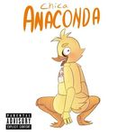  anaconda_(song) animatronic anthro avian barefoot beak bib bird butt chica_(fnaf) chicken clothed clothing english_text eyeshadow female five_nights_at_freddy&#039;s happy machine makeup parody partially_clothed robot smile solo text twerking video_games 
