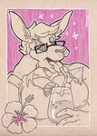  2017 abstract_background anthro chewycuticle crosshatching drunk eyewear glasses kangaroo male mammal marsupial pink_background simple_background solo tongue tongue_out traditional_media_(artwork) 
