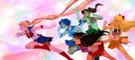  absurdly_long_hair aino_minako bare_legs bishoujo_senshi_sailor_moon black_hair blonde_hair blue_hair blue_skirt blush bow brown_hair elbow_gloves gloves green_skirt hair_ribbon highres hino_rei inner_senshi jpeg_artifacts kino_makoto long_hair looking_back mask mingjue_helen_chen mizuno_ami multiple_girls pleated_skirt ponytail red_bow ribbon sailor_jupiter sailor_mars sailor_mercury sailor_moon sailor_senshi sailor_senshi_uniform sailor_venus skirt sparkle_background tsukino_usagi very_long_hair white_gloves 