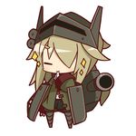  blonde_hair cannon chibi closed_eyes coat finger_to_mouth hair_over_one_eye helmet long_hair nuu_(nu-nyu) personification simple_background smile solo sparkle t26e4_superpershing white_background world_of_tanks 