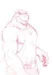  anthro clothed clothing dinosaur looking_at_viewer male muscular red_theme serex shirt sketch solo standing tank_top 