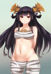  arms_behind_back bangs bare_shoulders black_hair dargo from_below hair_ornament long_hair navel oshiro_project oshiro_project_re purple_eyes shigisan_(oshiro_project) simple_background solo stomach underwear underwear_only very_long_hair 