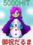  akazukin_chacha hood purple_hair sitting snowman yakko 
