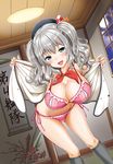  bra cleavage kantai_collection kashima_(kancolle) open_shirt pantsu string_panties tsukimi_daifuku undressing uniform 