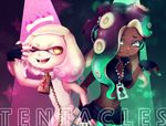  2017 beauty_mark cephalopod clothing crown dark_skin dress duo female fingerless_gloves gloves green_eyes hair headphones hi_res humanoid inkling jacket marina_(splatoon) marine mask nintendo not_furry octoling octopus pearl_(splatoon) short_hair splatoon squid tentacle_hair tentacles video_games yellow_eyes てんゆ 