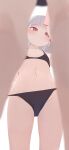  2girls :3 bikini black_bikini blurry blurry_foreground cellphone closed_mouth commentary flat_chest grey_hair highres hiroki_(yyqw7151) holding holding_phone legs multiple_girls navel original phone red_eyes simple_background standing swimsuit thighs white_background 