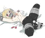  1girl antenna_hair arcueid_brunestud arms_behind_head bdsm black_pantyhose blonde_hair blush bondage bound bound_arms bound_legs breasts clitoral_stimulation commentary commission covered_mouth duct_tape english_commentary eudetenis gag gagged highres improvised_gag looking_at_viewer lying navel nipple_stimulation nipple_tweak nipples no_shoes on_back pantyhose pasties red_eyes restrained sex_toy shiny_clothes short_hair sidelocks single_hair_intake sketch solo spread_legs stationary_restraints stomach sweat tape tape_bondage tape_gag tape_on_nipples tsukihime tsukihime_(remake) vibrator vibrator_on_nipple white_background 