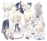  6+girls animal_ears antenna_hair apron archetype_earth archetype_earth_(celebratory_attire) archetype_earth_(third_ascension) arcueid_brunestud arm_up arms_behind_back backless_dress backless_outfit bare_shoulders black_bow black_pantyhose blonde_hair blue_bow blue_dress blue_ribbon blue_skirt blush boots bow breasts broom brown_boots buttons capelet cat_ears cat_girl chibi chibi_inset cleavage closed_eyes commentary crescent crescent_hair_ornament detached_sleeves dress dress_bow eco-arc fate/grand_order fate_(series) frilled_apron frilled_dress frills from_side full_moon fur_capelet gloves gold_trim hair_bow hair_ornament highres holding holding_broom holding_wand kaleidostick leg_up long_dress long_hair long_skirt looking_at_viewer magical_girl maid maid_apron maid_headdress miniskirt moon multiple_expressions multiple_girls official_alternate_costume outstretched_arm outstretched_hand pantyhose phantas-moon phantasm_rod plaid_clothes plaid_skirt puffy_detached_sleeves puffy_sleeves purple_skirt red_bow red_eyes ribbon shade short_hair side_capelet sidelocks simple_background single_hair_intake six9w skirt smile sparkle sweater thigh_boots tsukihime tsukihime_(remake) turtleneck turtleneck_sweater two-tone_dress untranslatable_commentary wand white_capelet white_dress white_gloves white_sleeves white_sweater wide_sleeves 