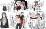  >_< 4boys :d ^^^ ahoge anger_vein angry black_jacket black_shirt commentary covering_pecs crying embarrassed eye_contact gakuran glasses green_eyes headband highres hugging_own_legs jack_jeanne jacket jacket_on_shoulders long_hair looking_at_another low_ponytail male_focus medium_hair multiple_boys multiple_views mutsumi_kai neji_kokuto nervous_sweating open_clothes open_jacket pants ponytail purple_hair red_eyes red_headband red_jacket red_pants salute school_uniform semi-rimless_eyewear shaded_face shirota_mitsuki shirt sitting smile sweat takashina_sarafumi tears tnkatuyoshi_00 topless_male translation_request under-rim_eyewear v-shaped_eyebrows white_hair xd 