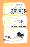  >_< 1boy 1girl 1other ambiguous_gender amiya_(arknights) angel_wings arknights chibi chibi_only chinese_commentary commentary_request doctor_(arknights) executor_(arknights) halo highres hua_ren_nan mechanical_halo melting panicking rabbit sun wings 