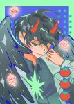  absurdres black_hair black_wings blush coat demon_horns demon_wings feathered_wings highres horns kim_dokja looking_at_viewer male_focus omniscient_reader's_viewpoint short_hair smirk star_(symbol) tall_male tomato white_coat wings yoo_joonghyuk 