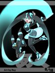  1girl absurdly_long_hair absurdres alternate_color alternate_costume alternate_hair_color alternate_hair_length_(longer) aqua_eyes aqua_hair artist_name black_background black_bodysuit black_hair bodysuit breasts commentary english_commentary eyelashes fang glowstick gradient_hair hair_between_eyes hatsune_miku high_heels highres holding holding_glowstick light_trail long_hair multicolored_hair open_mouth outline pokemon pokemon_(creature) project_voltage rhymewithray see-through_clothes see-through_skirt shiny_pokemon skirt smile teeth two-tone_hair umbreon upper_teeth_only very_long_hair vocaloid white_outline 