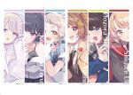  6+girls :3 aqua_eyes bare_shoulders black_hair blonde_hair blue_bow blue_hair blue_streaks blush bow braid brown_jacket brown_sweater_vest character_name closed_mouth commentary_request earrings eyelashes fingernails green_eyes grey_hair hair_ornament hololive hololive_dev_is indie_virtual_youtuber jacket jewelry kamogawa_akira koshimizu_toru koshimizu_toru_(2nd_costume) long_sleeves machita_chima machita_chima_(sailor_dress) midriff mole mole_under_eye multicolored_hair multiple_girls navel necklace nijisanji oozora_subaru oozora_subaru_(suspenders) open_clothes open_jacket open_mouth plaid_clothes purple_eyes purple_hair purple_streaks red_sailor_collar sailor_collar sample_watermark sendo_yuuhi sendo_yuuhi_(1st_costume) shigure_ui_(vtuber) short_hair short_sleeves split_mouth streaked_hair striped_clothes sweater_vest tag thick_eyebrows todoroki_hajime todoroki_hajime_(1st_costume) translation_request two-tone_hair virtual_youtuber vspo! watermark yellow_eyes 