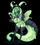  1girl abdomen_tail absurdres antennae arthropod_girl black_background black_sclera breasts colored_sclera colored_skin extra_arms green_eyes green_hair green_skin hair_over_one_eye highres indie_virtual_youtuber insect_wings juniper_actias large_breasts limebreaker long_hair looking_at_viewer monster_girl moth_antennae moth_girl moth_wings navel nude open_mouth see-through_body skeleton slime_(creature) slime_girl solo standing tail thighs virtual_youtuber wings 