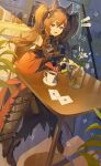  ! !! 1girl :d absurdres angelina_(arknights) animal_ear_fluff animal_ears arknights arknights:_endfield black_gloves black_thighhighs bracelet breasts brown_hair cafe camera chair coat coffee_maker commentary_request digital_camera dotted_line dress elbow_gloves fang flower fox_ears fox_girl full_body gilberta_(arknights) gloves grey_dress hair_between_eyes head_rest headpiece high_collar highres holding holding_camera indoors infection_monitor_(arknights) jewelry letter lily_(flower) long_hair long_sleeves looking_at_viewer medium_breasts off_shoulder open_clothes open_coat red_coat revision shelf sitting sleeveless sleeveless_dress smile solo staff table thighhighs twintails uzu_(malese0202) vase wax_seal white_flower wooden_chair wooden_table 