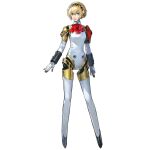  1girl aigis_(persona) android aqua_eyes arknights armband black_hairband blonde_hair bow bowtie finger_cannon full_body game_asset hair_between_eyes hairband highres joints looking_at_viewer non-web_source official_art parted_lips persona persona_3 persona_3_reload red_armband red_bow red_bowtie ringed_eyes robot_ears robot_joints s.e.e.s short_hair simple_background solo standing studio_montagne tachi-e transparent_background 