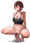  1girl absurdres bra breasts brown_hair censored commission commissioner_upload dildo dildo_riding embarrassed enigma_g3 female_masturbation girls_und_panzer girls_und_panzer_momi_no_ki_to_tetsu_no_hane_no_majo heart highres kohiyama_noemi masturbation mosaic_censoring no_panties purple_eyes sex_toy skeb_commission solo steaming_body underwear 