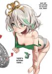  1girl absurdres artselmetti ass barefoot bottle breasts cecilia_immergreen commentary doll_joints downblouse english_commentary english_text fanning_self green_eyes green_streaks green_tank_top grey_hair grey_panties hand_on_own_knee highres hololive hololive_english joints leaning_forward looking_at_viewer multicolored_hair no_bra no_nipples no_pants panties parted_lips short_hair simple_background small_breasts solo spray_bottle standing strap_slip streaked_hair sweat tank_top underwear underwear_only virtual_youtuber white_background winding_key 