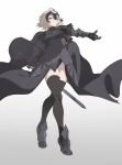  1girl ahoge armor armored_dress black_armor black_boots black_cape blonde_hair boobplate boots breasts cape chain commentary couter dress fate/grand_order fate_(series) faulds fur-trimmed_cape fur_trim gauntlets gloves headpiece highres holding holding_sword holding_weapon jeanne_d'arc_alter_(avenger)_(fate) jeanne_d'arc_alter_(avenger)_(first_ascension)_(fate) jeanne_d'arc_alter_(fate) large_breasts looking_at_viewer plackart short_hair solo sword sword_of_st._catherine_(fate) thighhighs thorn_(kmconceptart) weapon white_hair yellow_eyes 