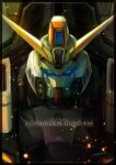  aosuna blue_eyes character_name commentary_request forbidden_gundam glowing glowing_eyes gundam gundam_seed highres mecha mecha_focus mobile_suit no_humans portrait robot science_fiction signature solo sparks v-fin 