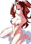  absurdres america barefoot breasts brown_hair drill_hair from_above heroman highres kneeling large_breasts long_hair nude pasties red_eyes red_hair sitting solo star star_pasties takamura_wamu vera_collins wariza 