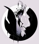  2boys black_sclera blank_eyes bug centipede colored_sclera english_commentary expressionless facial_mark haori highres japanese_clothes kagurabachi male_focus meiruihan multiple_boys necktie simple_background soga_akemura yin_yang yura_(kagurabachi) 