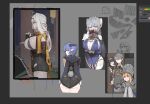  1boy 1girl 5girls ahoge alternate_breast_size_(larger) among_us arm_under_breasts art_program_in_frame ass azz0422 bare_shoulders bent_over black_background black_gloves blue_dress blue_hair blue_jacket blurry bodysuit bow breasts cleavage closed_mouth clothing_cutout commentary covering_own_mouth cropped_legs dress english_commentary fingerless_gloves from_side gloves goat_girl goat_horns goat_tail green_eyes grey_hair hair_between_eyes hair_bow hair_ornament hairclip hand_up hip_vent horizontal_pupils horns huge_breasts jacket long_hair looking_at_viewer looking_to_the_side lucia_elowen medium_hair multiple_girls norma_hollowell partially_fingerless_gloves pointy_ears profile purple_eyes qingming_bird_(zenless_zone_zero) qr_code sweat tail thighhighs thighs unfinished velina_airgid white_bow white_hair white_thighhighs wise_(zenless_zone_zero) yellow_jacket yixuan_(zenless_zone_zero) zenless_zone_zero 